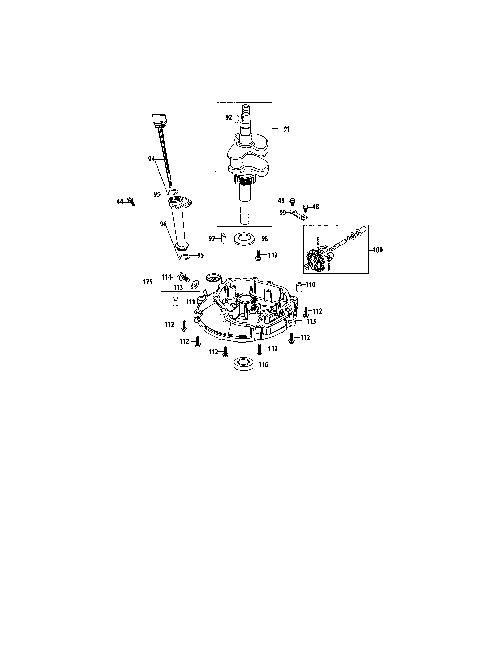 Crankshaft/crankcase cover Diagram and Parts List for 12ABC32J799  MTD Lawn Mower