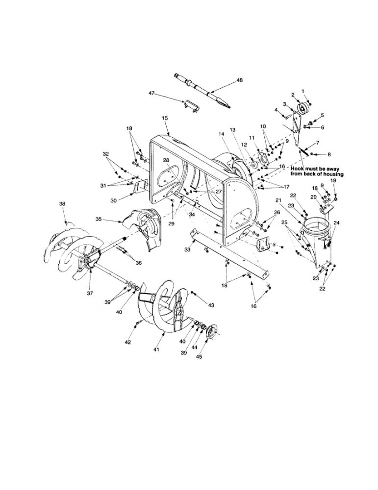 22-Inch And 24-Inch Housing Assembly Diagram and Parts List for 31B-611D062  MTD Snow Blower