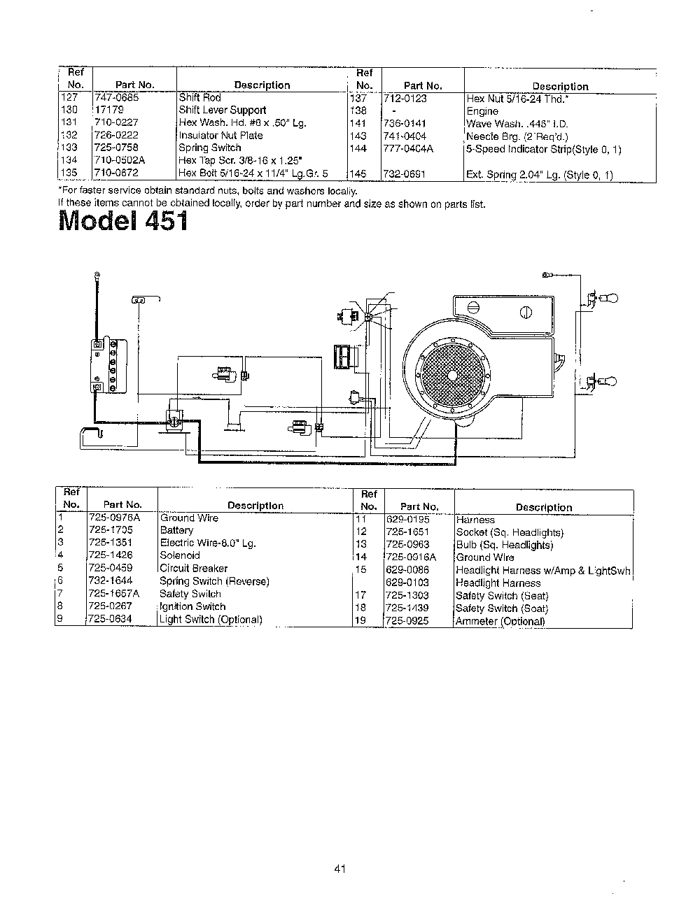 Electrical Diagram and Parts List for SKU3102806  MTD Lawn Mower