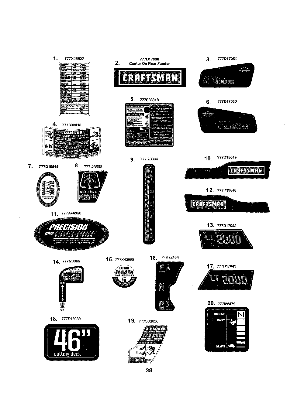 Decals Diagram and Parts List for 13AL78ST299  MTD Lawn Tractor