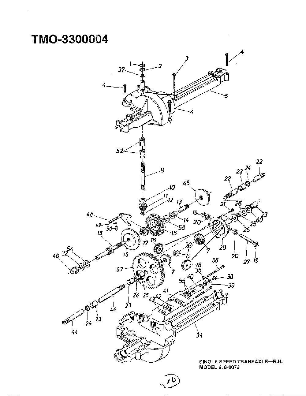 Single speed transaxle Diagram and Parts List for 3300004  MTD Lawn Tractor