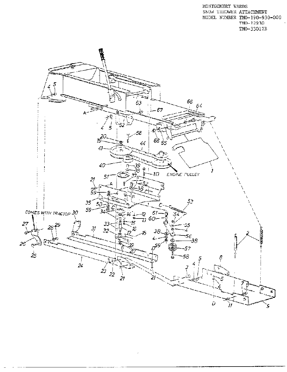 Snow thrower attachment page 3 Diagram and Parts List for 190-930-000  MTD Snow Blower