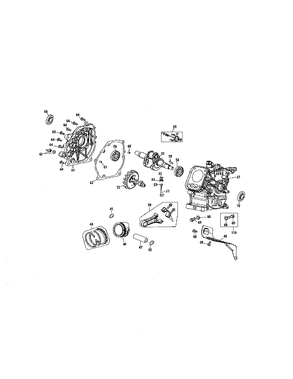 Short block/crankshaft Diagram and Parts List for 952Z270-V0  MTD Engine