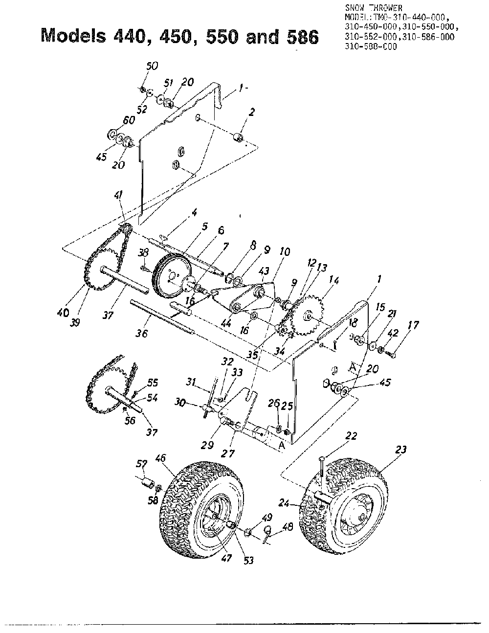Snow throwers/wheel charts Diagram and Parts List for 310-550-000  MTD Snow Blower