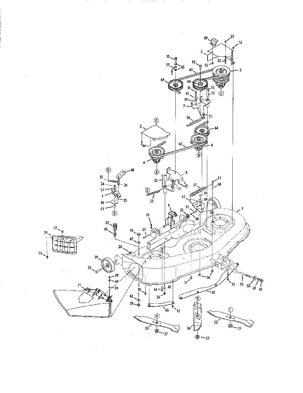46" deck Diagram and Parts List for 13AX795G031  MTD Lawn Tractor