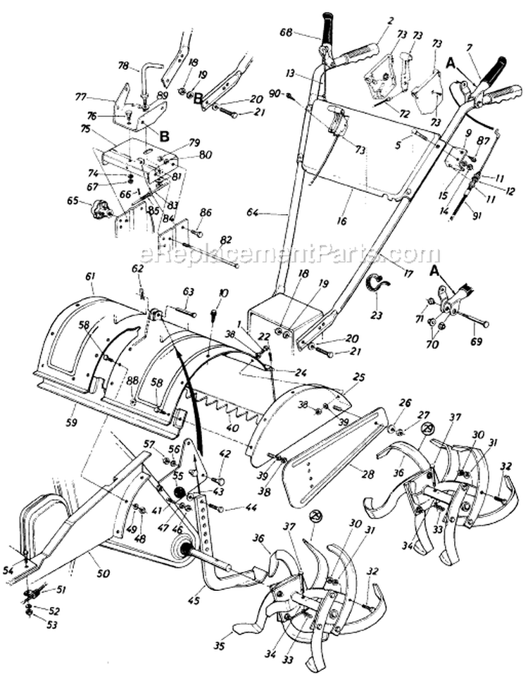 Page C Diagram and Parts List for 405-009 1988 MTD Tiller