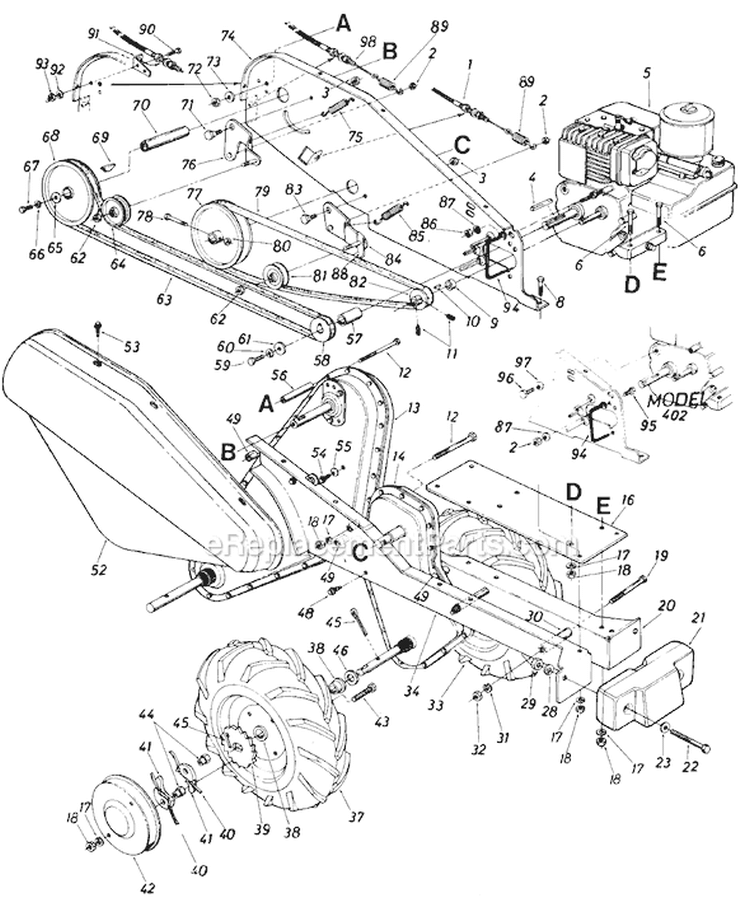 Page D Diagram and Parts List for 405-032 1987 MTD Tiller