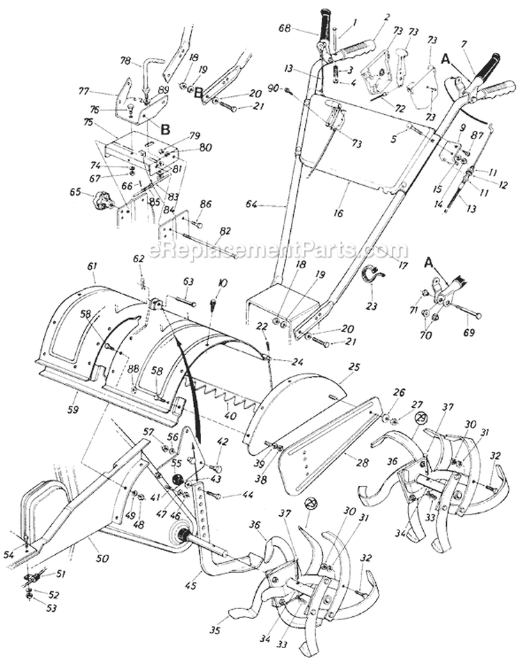 Page C Diagram and Parts List for 405-192 1987 MTD Tiller