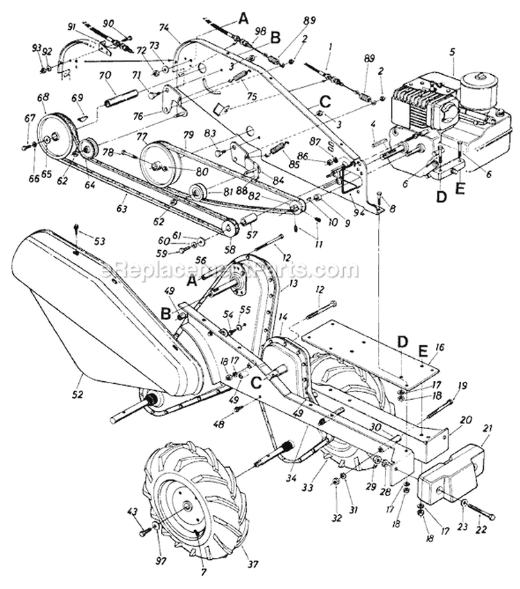 Page D Diagram and Parts List for 405-206 1989 MTD Tiller