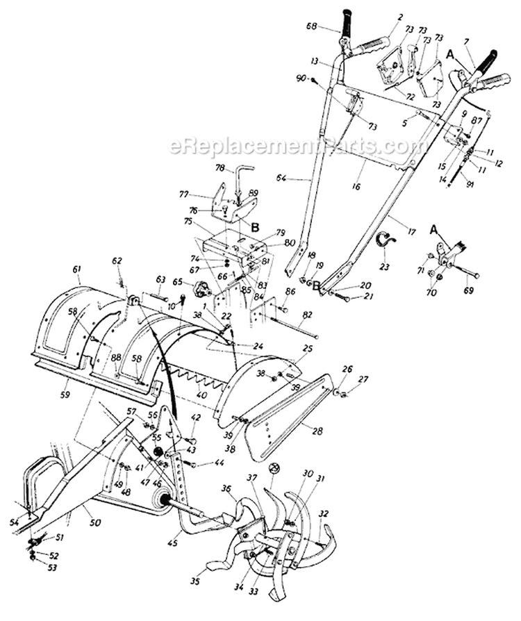 Page C Diagram and Parts List for 405-327 1989 MTD Tiller