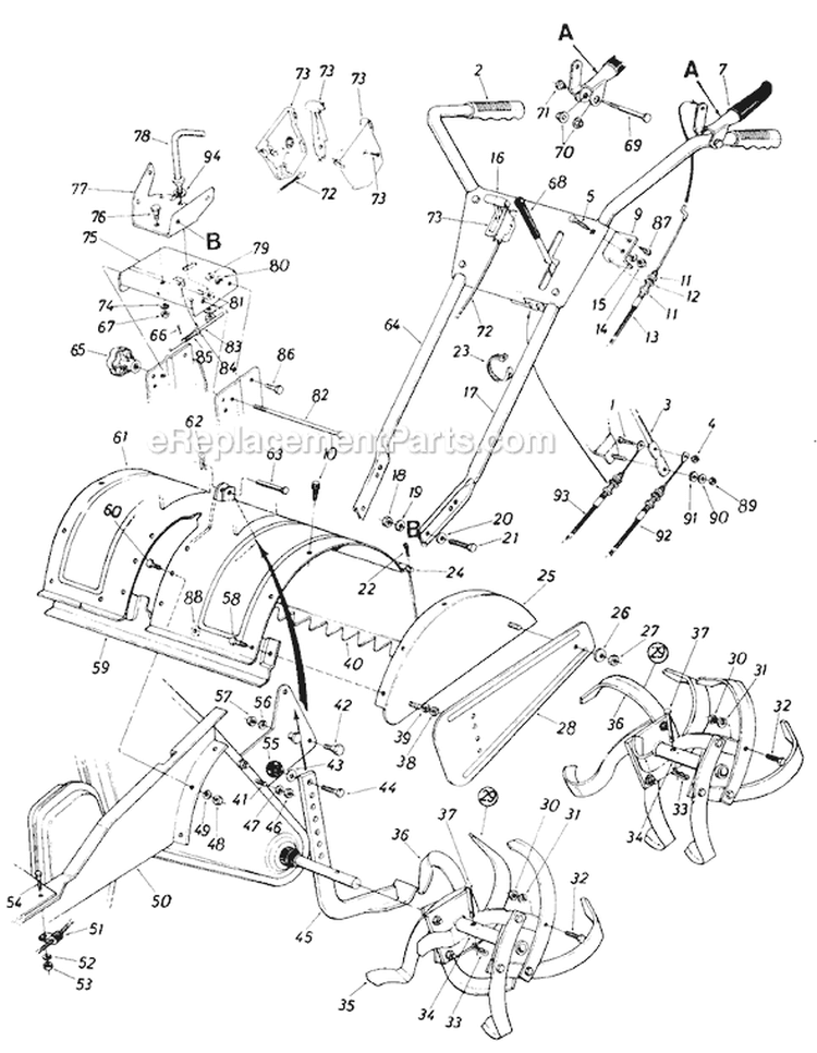 Page D Diagram and Parts List for 406-192 1987 MTD Tiller