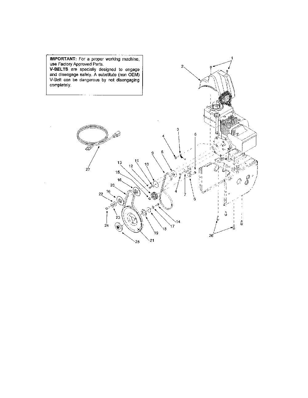 Pulleys/belts Diagram and Parts List for 31AS611E352  MTD Snow Blower