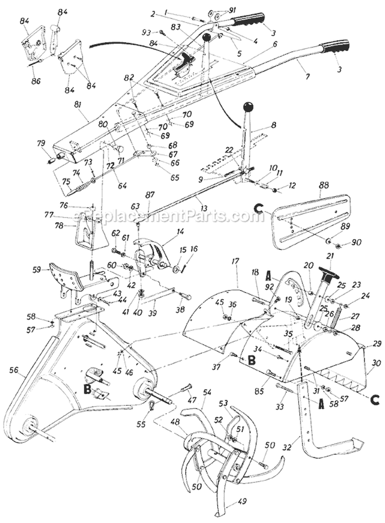 Page B Diagram and Parts List for 412-036 1987 MTD Tiller