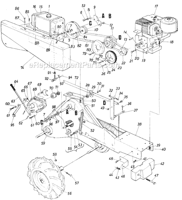 Page C Diagram and Parts List for 412-036 1987 MTD Tiller