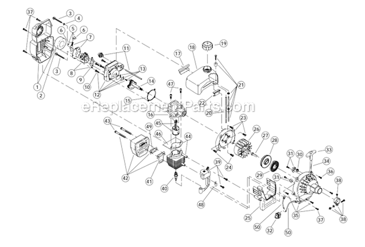 Boom And D-Handle Diagram and Parts List for 41ADY28G000  MTD Trimmer