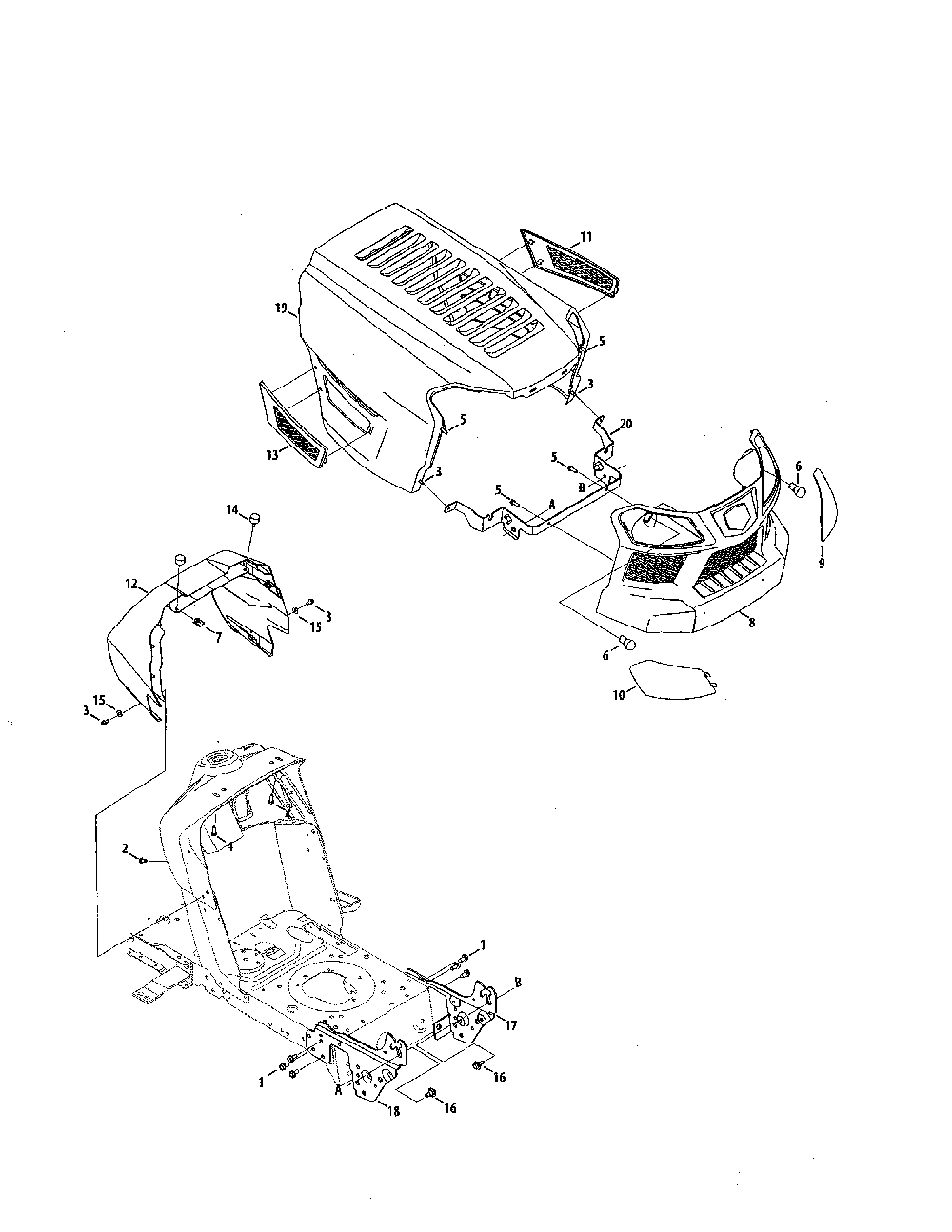 Hood/grill Diagram and Parts List for 13BL78XT299  MTD Lawn Tractor