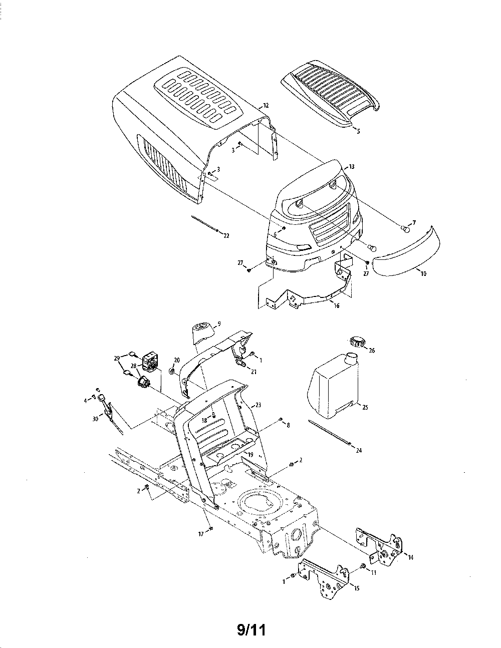Bumper/hood Diagram and Parts List for 13AX795G031  MTD Lawn Tractor