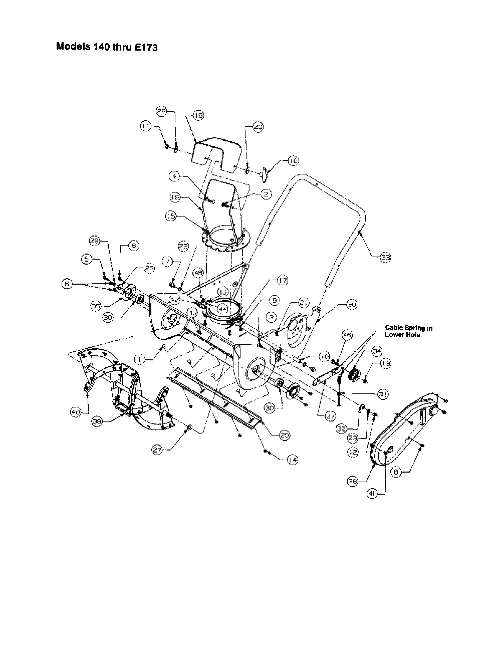 Auger assembly comp. Diagram and Parts List for E142  MTD Snow Blower