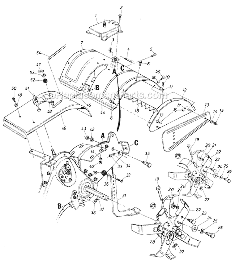 Page B Diagram and Parts List for 430-015 1988 MTD Tiller