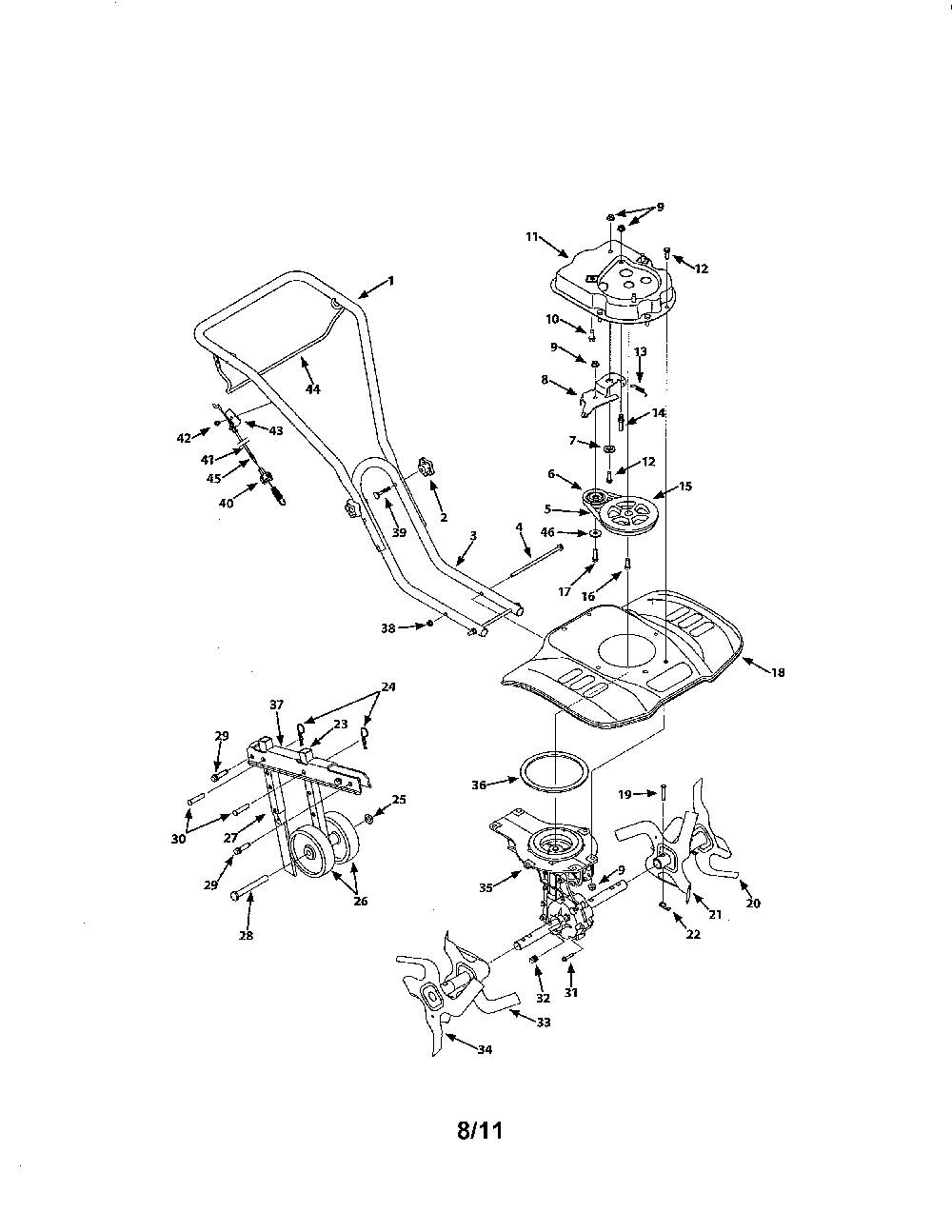Front tine tiller Diagram and Parts List for 21A-240H031  MTD Tiller
