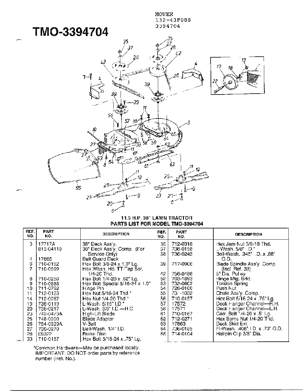 11.5hp 38" lawn tractor Diagram and Parts List for 3394704  MTD Lawn Tractor