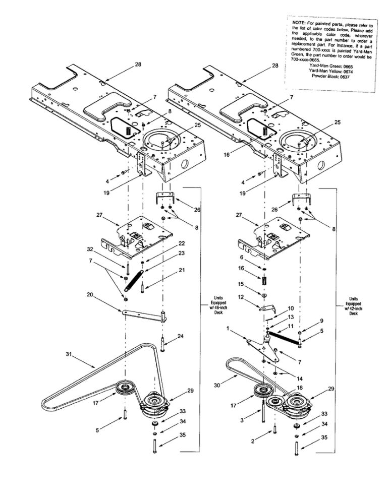 Decks/Frame/Pto Clutch Diagram and Parts List for 624  MTD Lawn Tractor