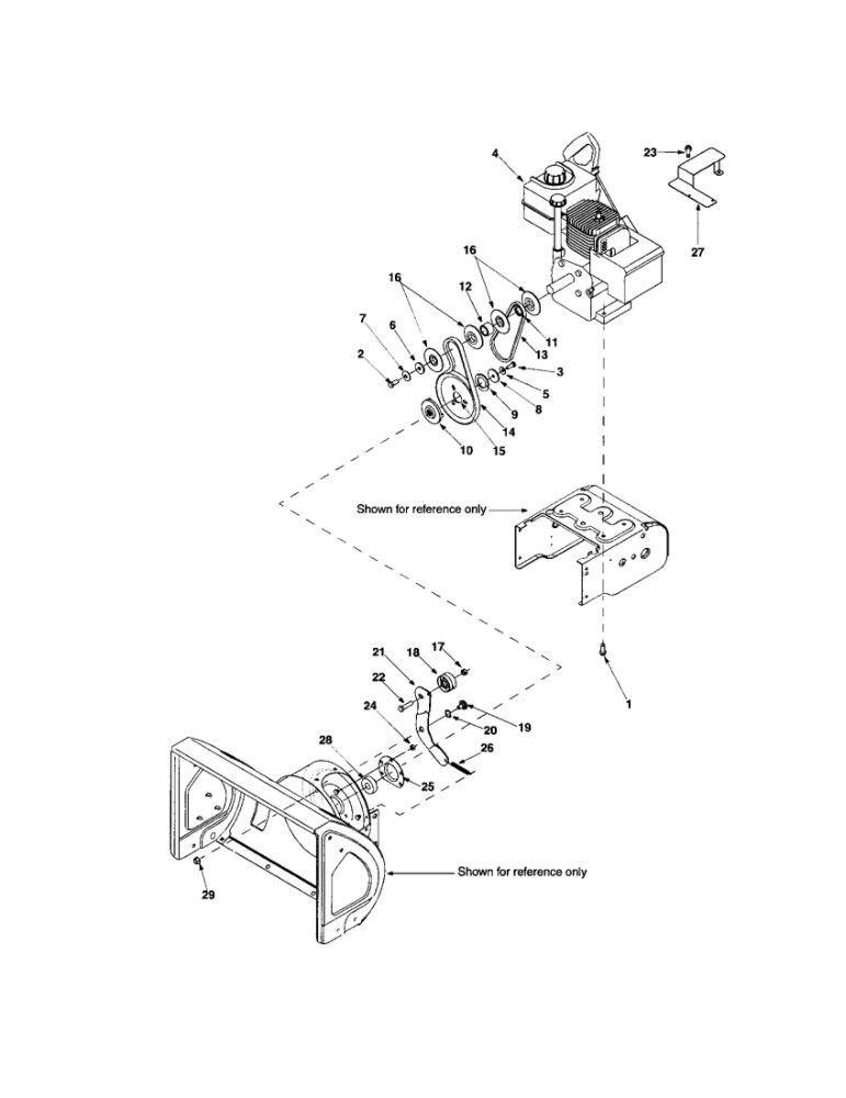 Engine/Auger Idler Diagram and Parts List for 31A-3BAD762  MTD Snow Blower