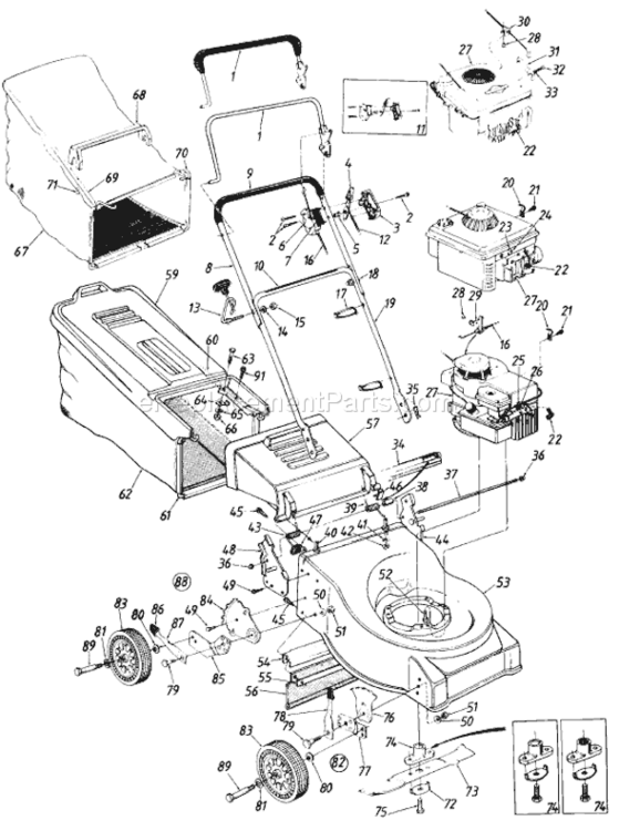 Page A Diagram and Parts List for 452R122 1988 MTD Lawn Mower