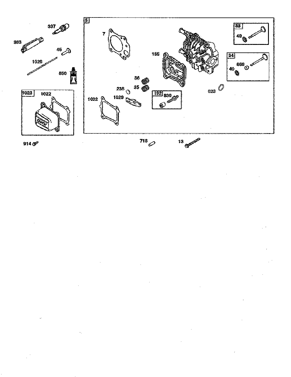 Cylinder head Diagram and Parts List for 12AVP7BB799  MTD Lawn Mower