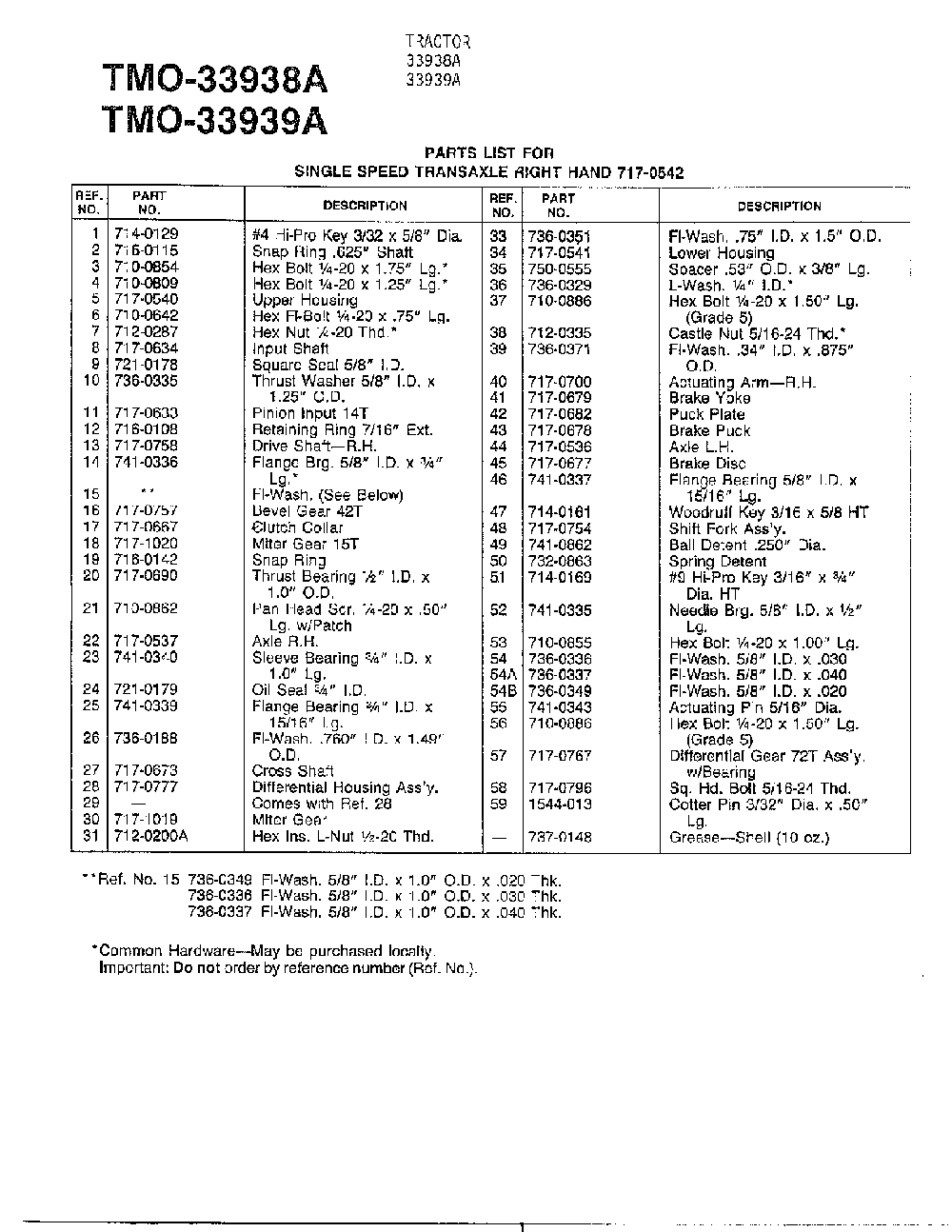 Single speed transaxle page 2 Diagram and Parts List for 33939A  MTD Lawn Tractor