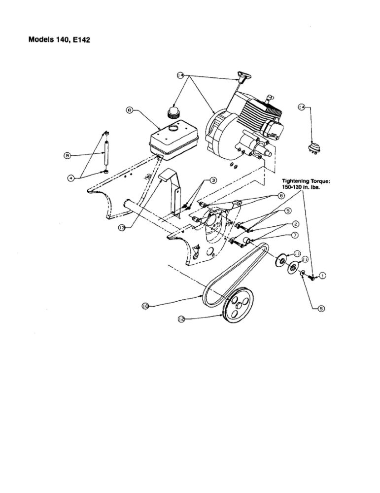 Fuel Tank Diagram and Parts List for 142  MTD Snow Blower