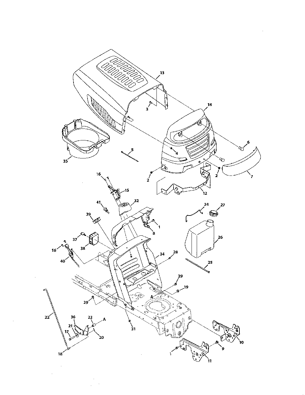 5 style hood with plenum Diagram and Parts List for 13AX775H031  MTD Lawn Tractor