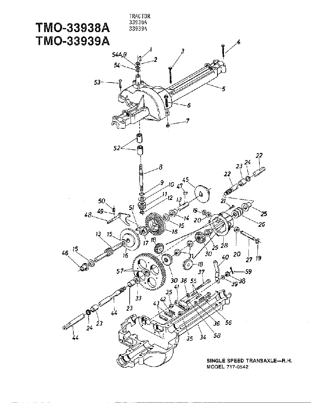 Single speed transaxle Diagram and Parts List for 33939A  MTD Lawn Tractor