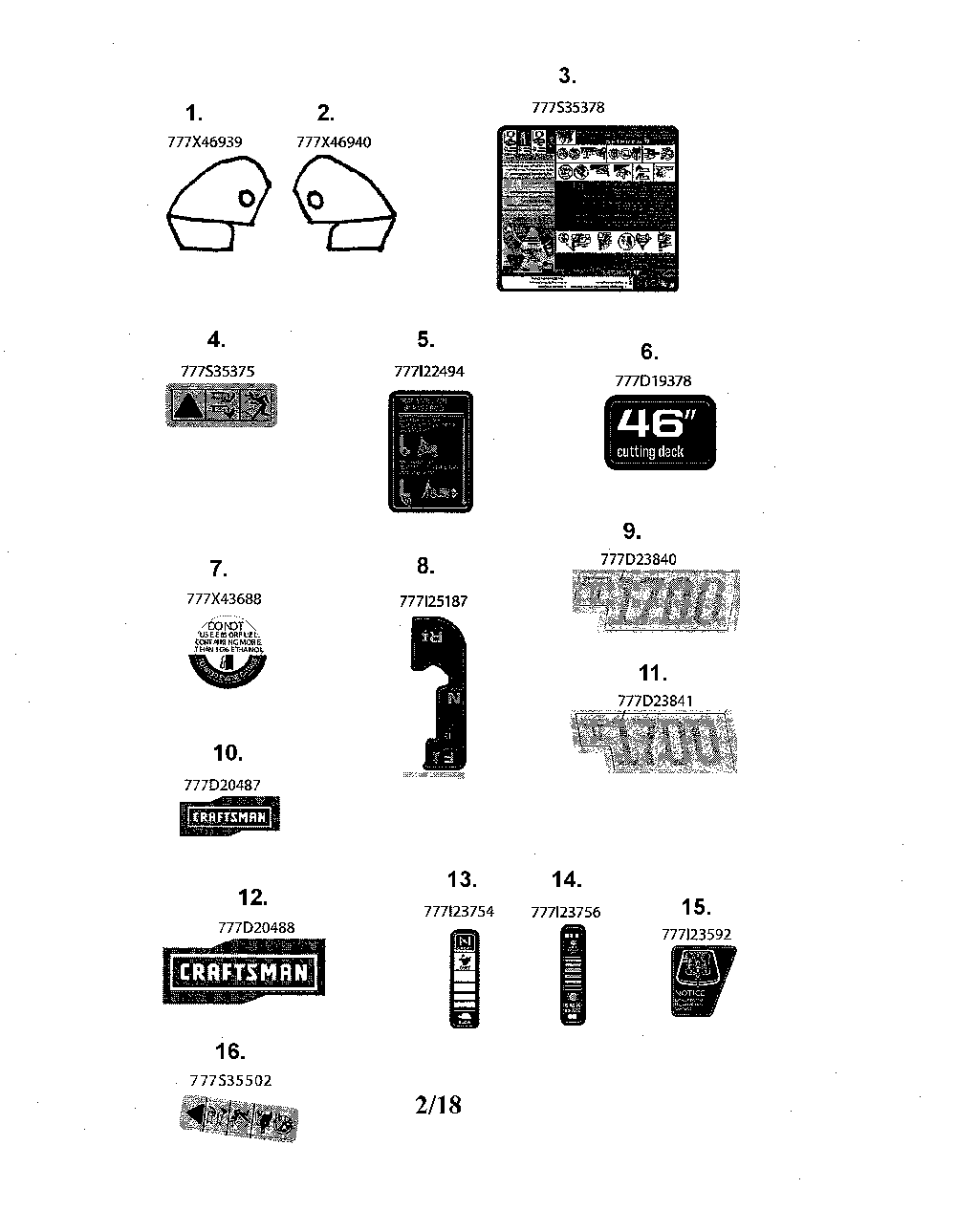 Decals Diagram and Parts List for 13AL79XT099  MTD Lawn Tractor