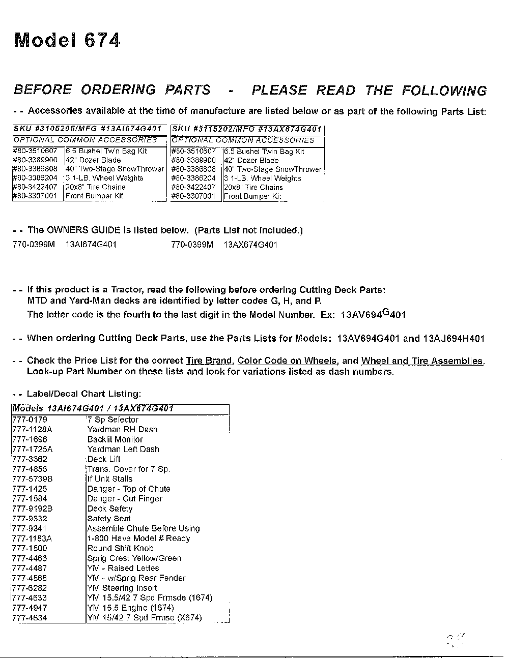 Information Diagram and Parts List for SKU3105205  MTD Lawn Mower