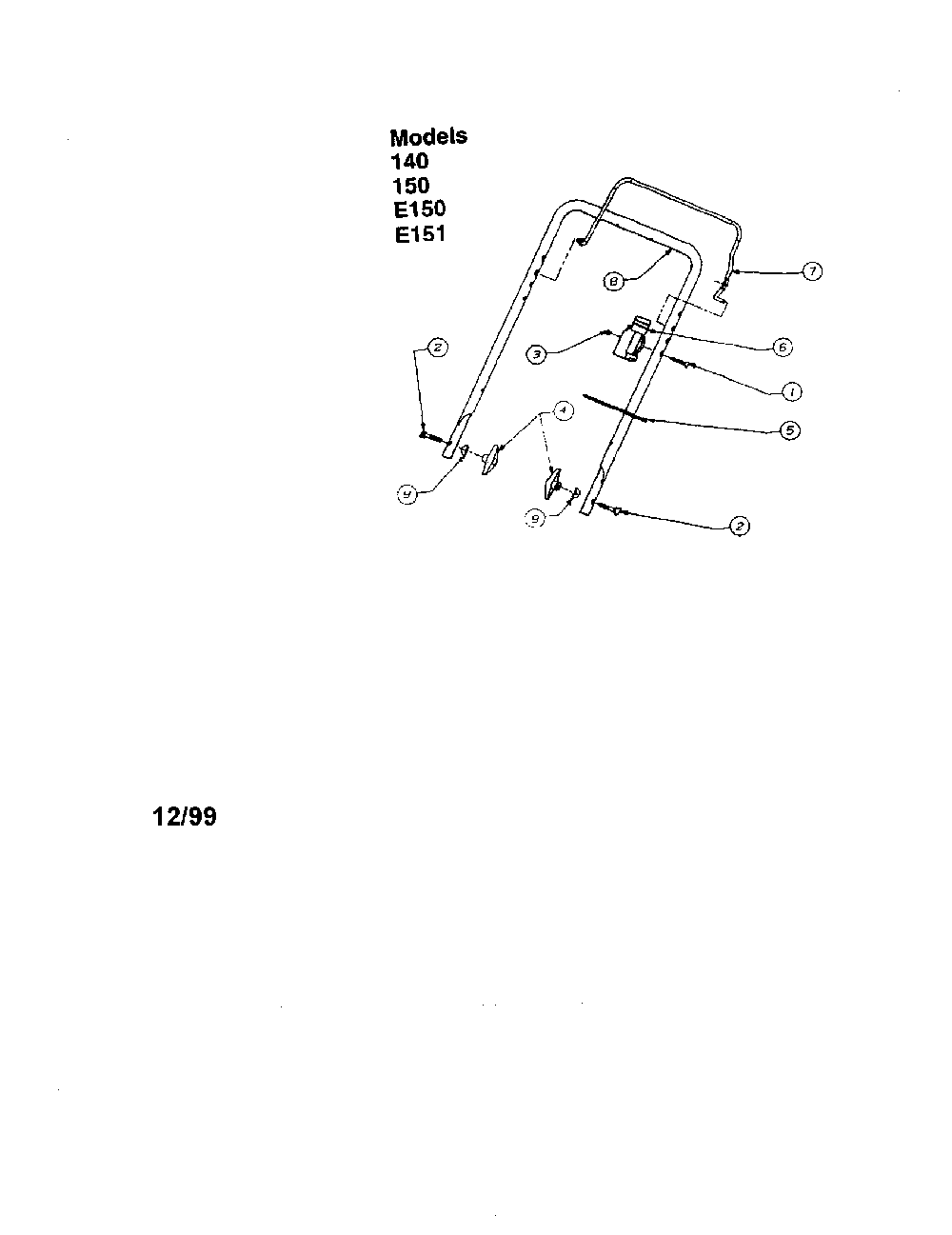 Handle assembly control Diagram and Parts List for E142  MTD Snow Blower