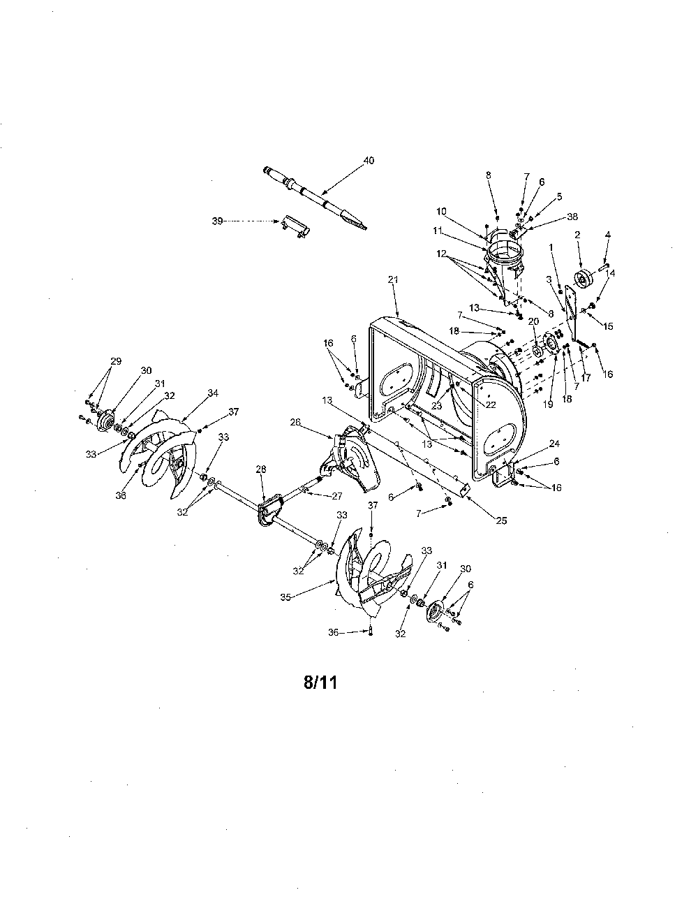 Auger & housing Diagram and Parts List for 31AE644G352  MTD Snow Blower