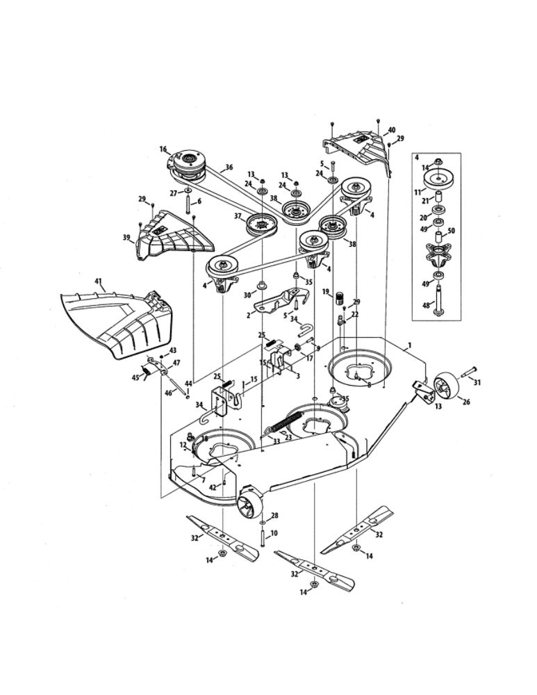 Mower Deck/Spindle Diagram and Parts List for 17BRCACA099  MTD Lawn Mower