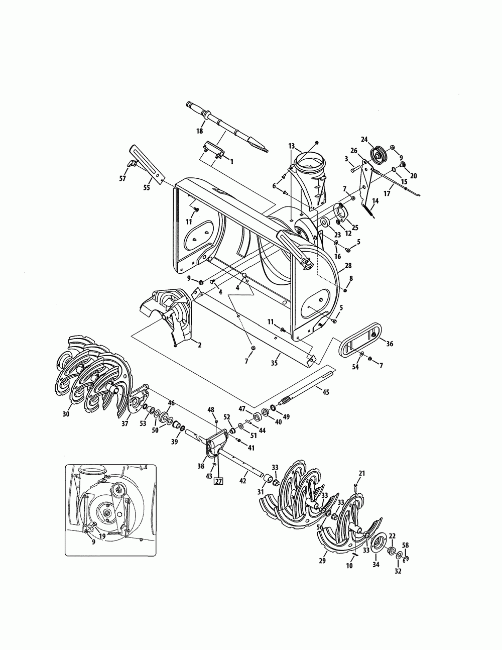 Auger housing/spiral Diagram and Parts List for 31AH5DTH799  MTD Snow Blower