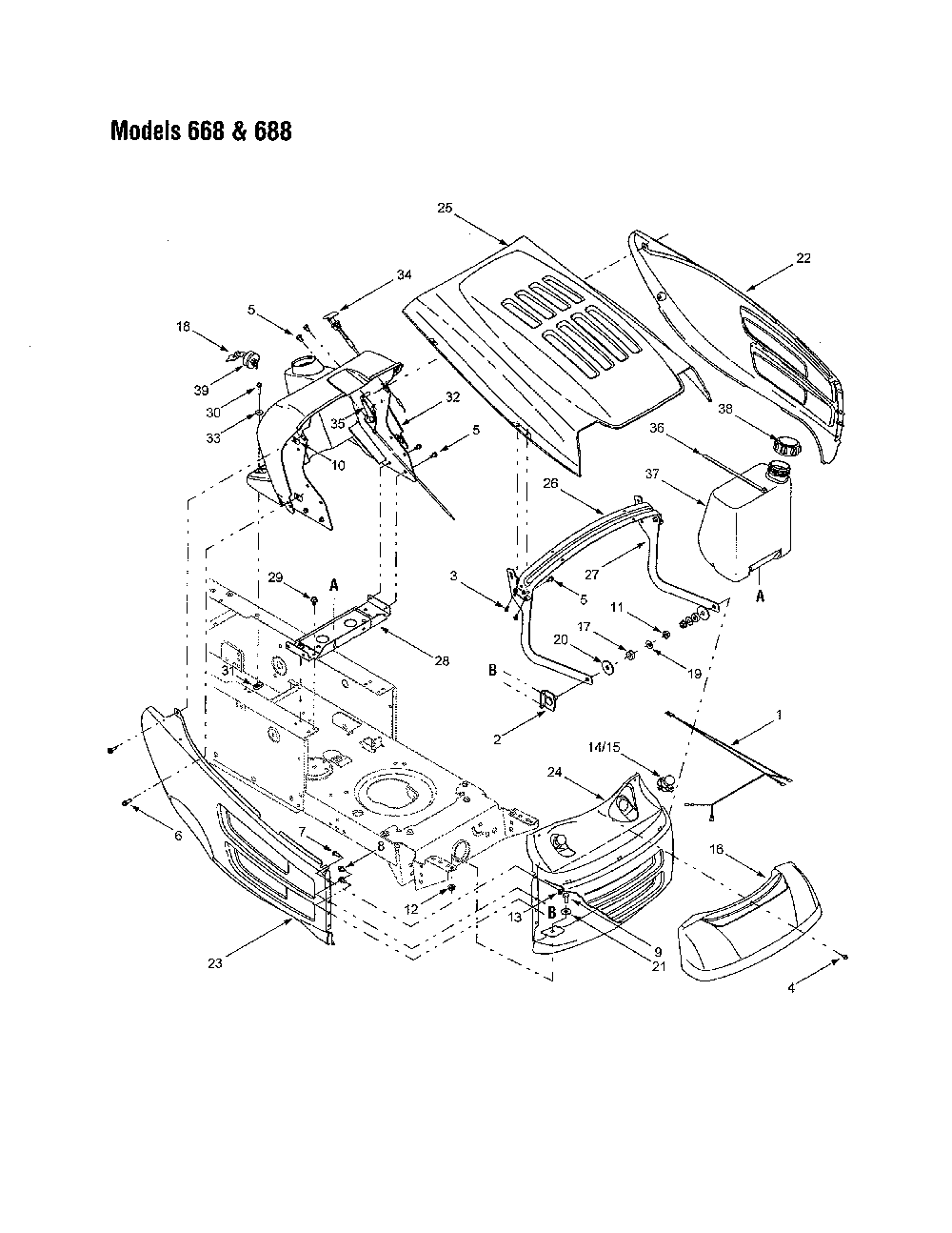 Bumper & hood - 668 & 688 Diagram and Parts List for 13AM660F700  MTD Lawn Tractor