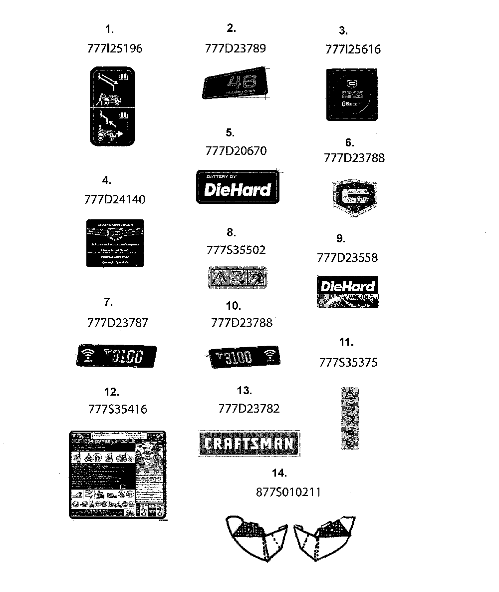 Decals Diagram and Parts List for 13ATA1ZT099  MTD Lawn Tractor