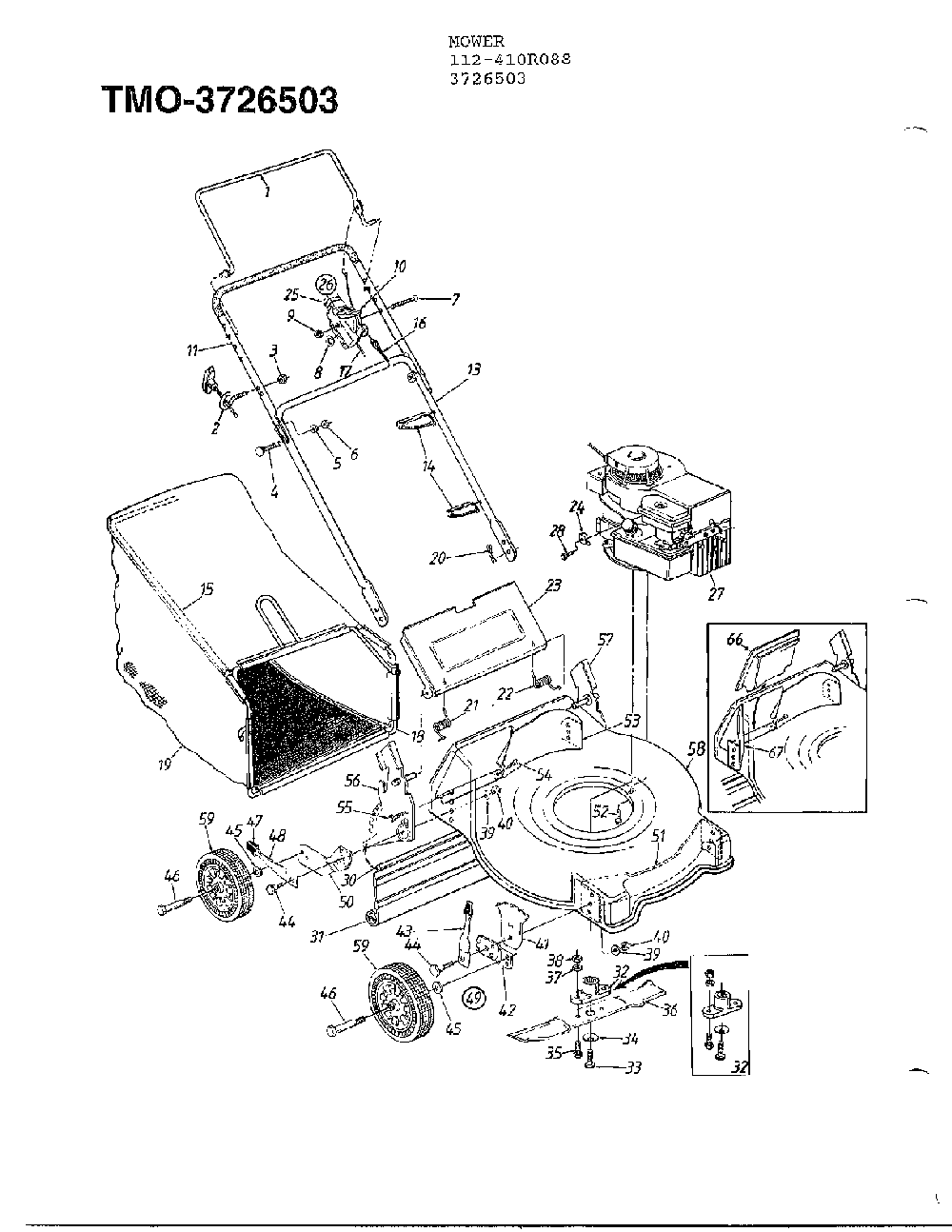 3.5 hp 21" rotary mower Diagram and Parts List for 3726503  MTD Lawn Mower
