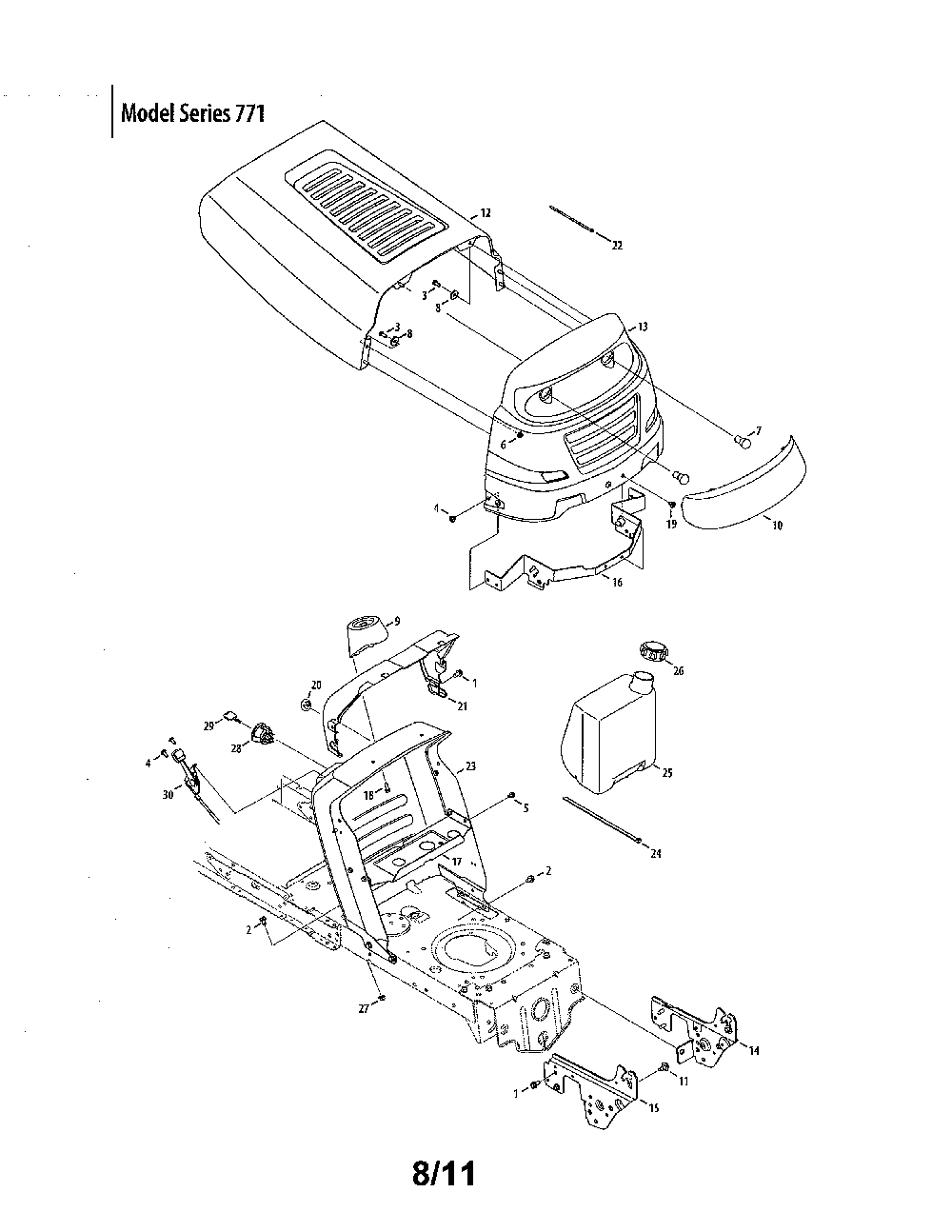 Bumper & hood - series 771 Diagram and Parts List for 13AJ771G031  MTD Lawn Tractor