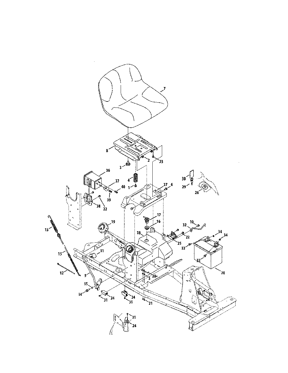 Seat/battery Diagram and Parts List for 13B226JD299  MTD Lawn Mower