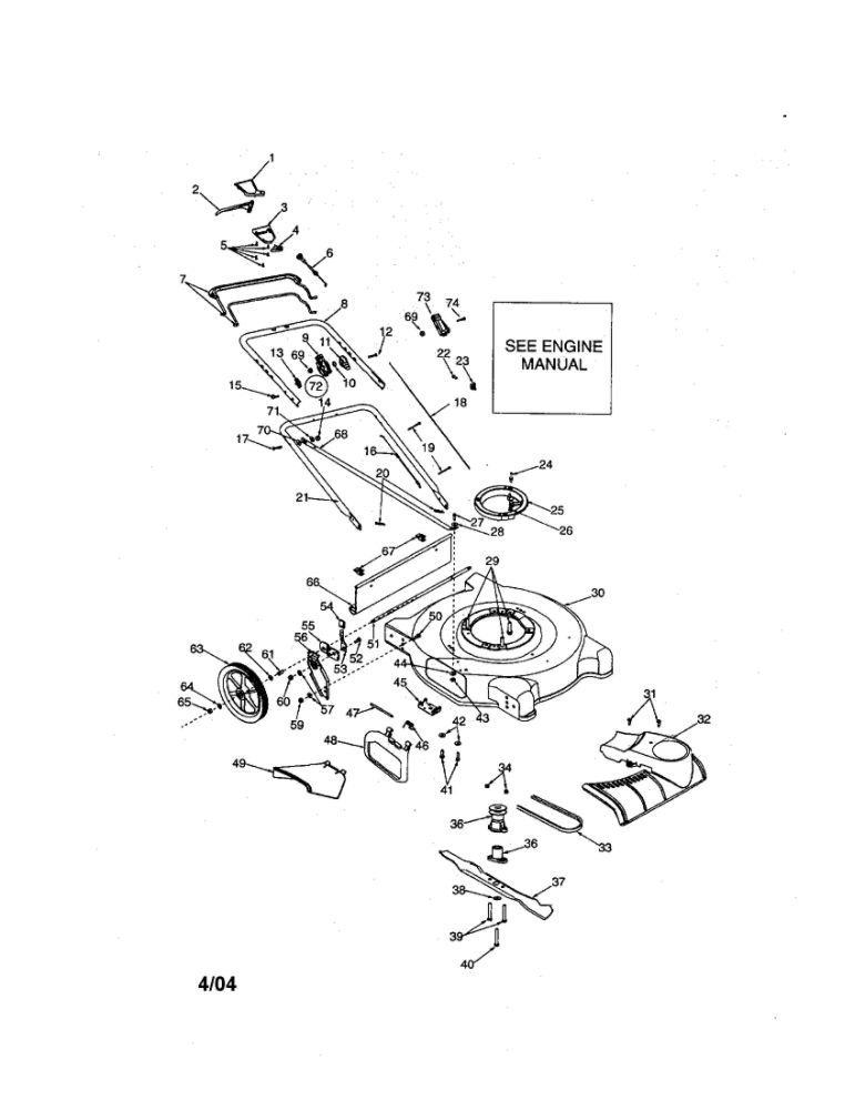 Deck/22-Inch Blade/Handle Diagram and Parts List for 580  MTD Lawn Mower