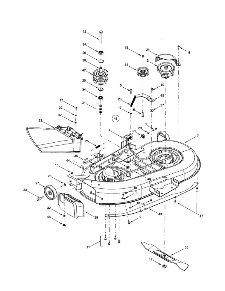 42-Inch Deck/Spindle/Chute/Blade Diagram and Parts List for 624  MTD Lawn Tractor