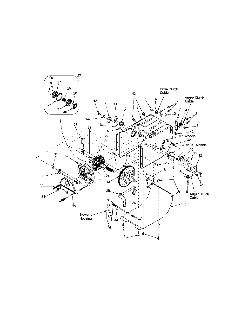 Friction wheel/gears/frame cover Diagram and Parts List for 644E  MTD Snow Blower