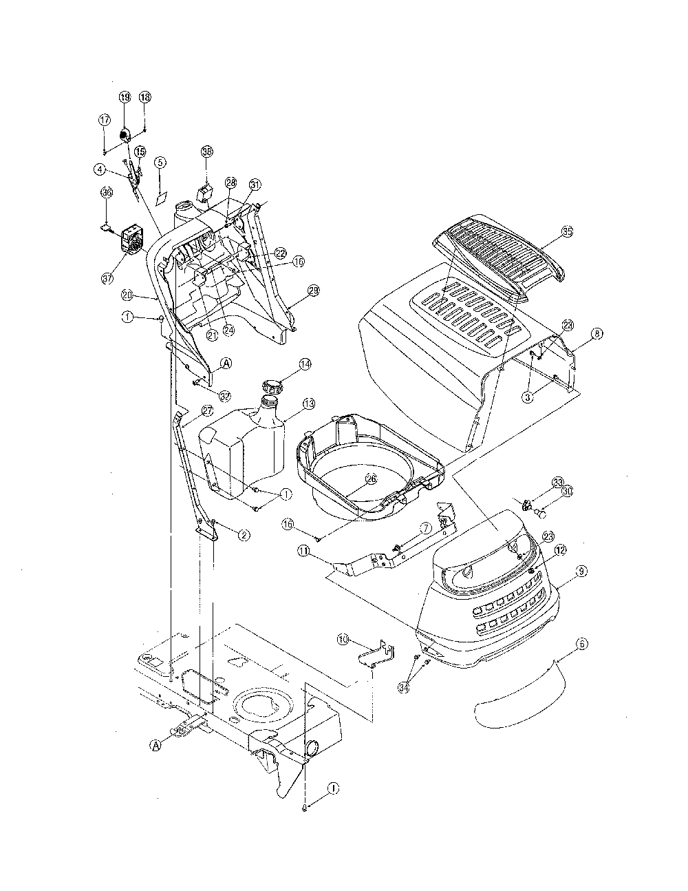 Hood/bumper Diagram and Parts List for 13AX605H730  MTD Lawn Tractor