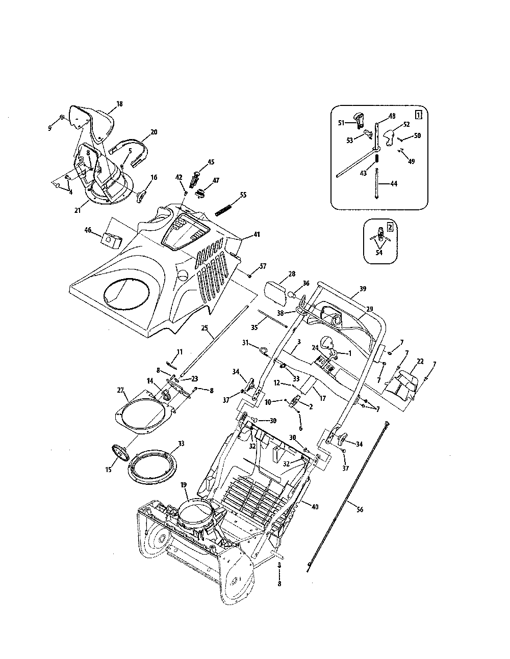Chute/handle/cover Diagram and Parts List for 31AM2T6D799  MTD Snow Blower