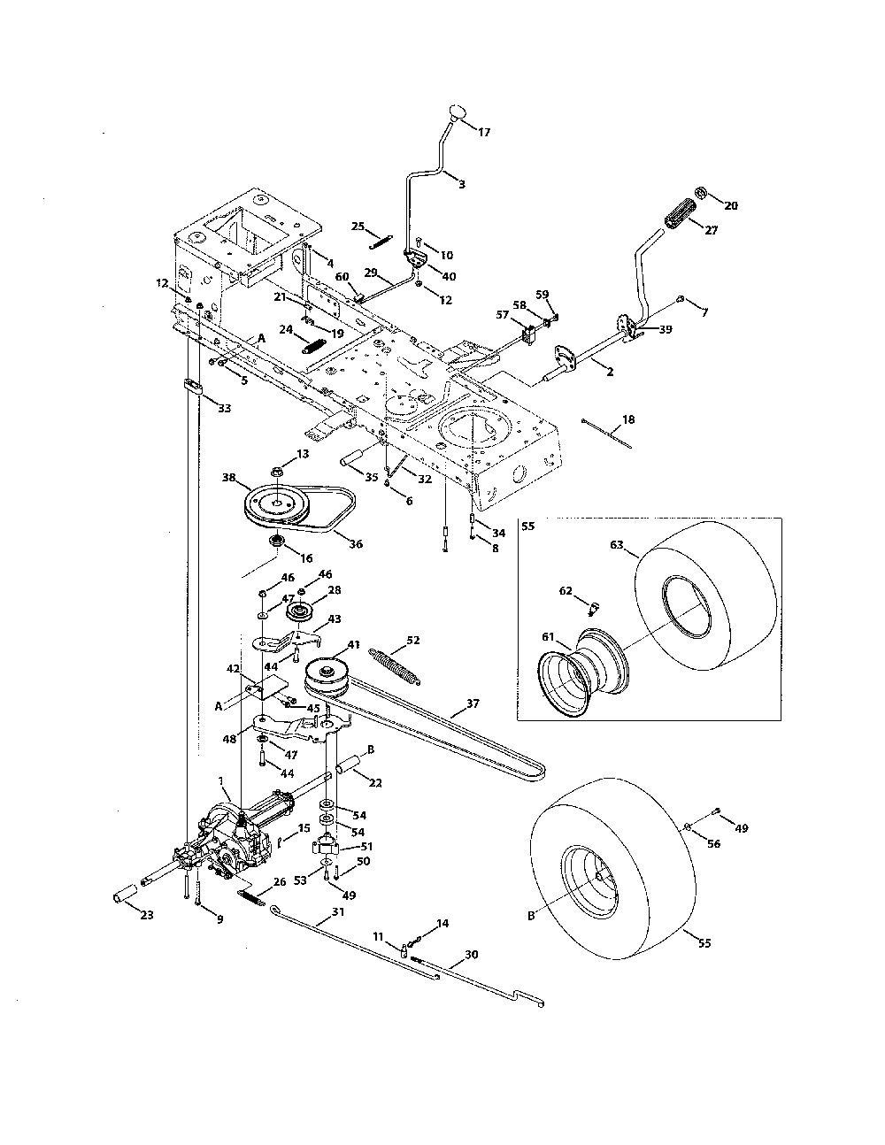Transmission Diagram and Parts List for 769-05404  MTD Lawn Tractor
